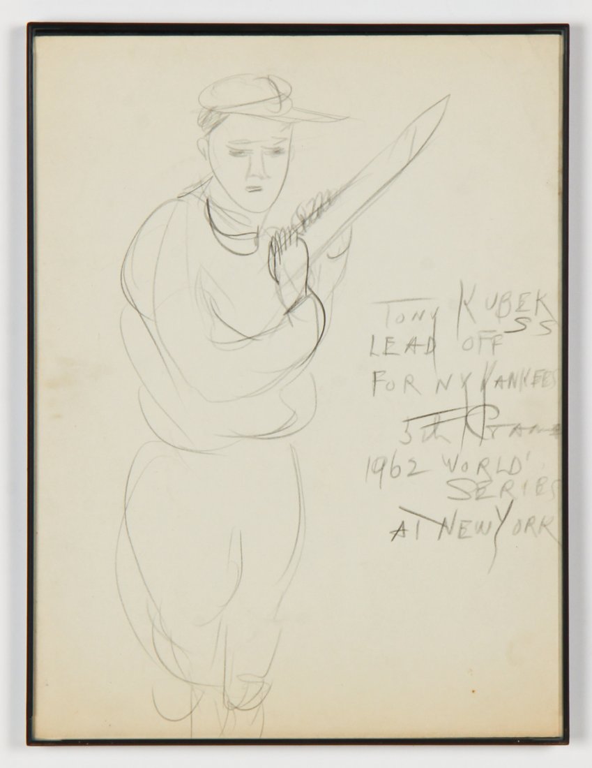 Justin McCarthy (American, 1891-1977): Justin McCarthy (American, 1891-1977) Tony Kubek, NY Yankees, 1962 World Series, pencil drawing on paper. Size: 12.25" x 9.25" (31 x 23 cm).