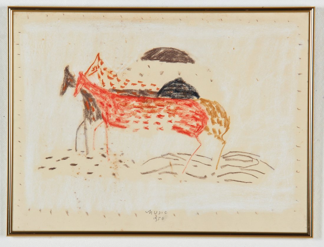 Drawing Possibly by Zoran Music (Slovene-Italian,: Drawing Possibly by Zoran Music (Slovene-Italian, 1909-2005), pastel on paper, signed and dated "1950" at center bottom. Size: 15" x 20", 38 x 51 cm (sheet), 15.25" x 20.25", 39 x 51 cm (frame).