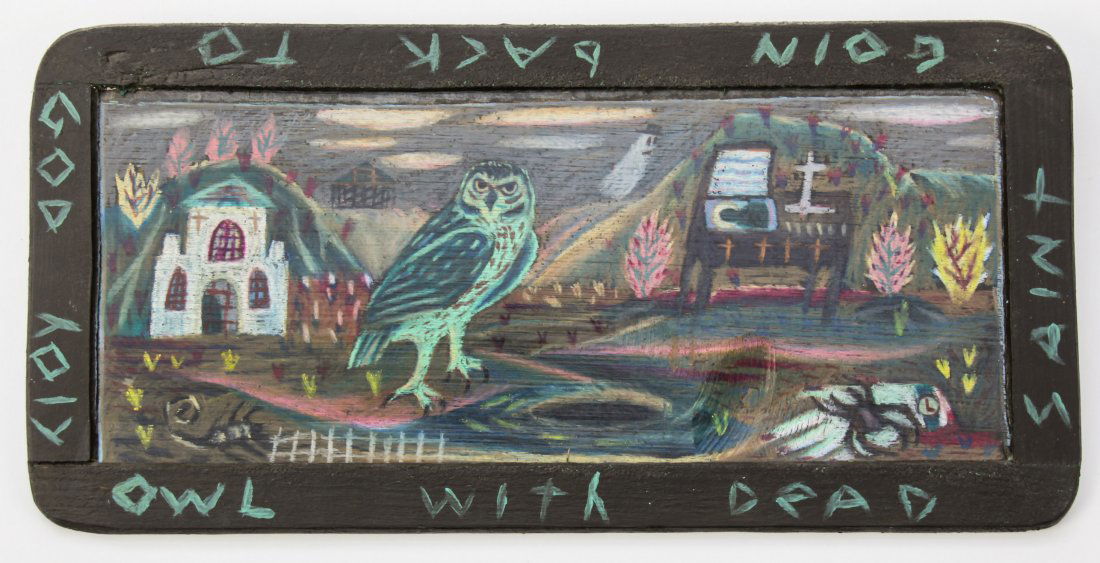 Tony Fitzpatrick (American, b. 1958): Tony Fitzpatrick (American, b. 1958) Colored pencil and acrylic on slate board. Size: 5.5" x 11.25" (14 x 29 cm).