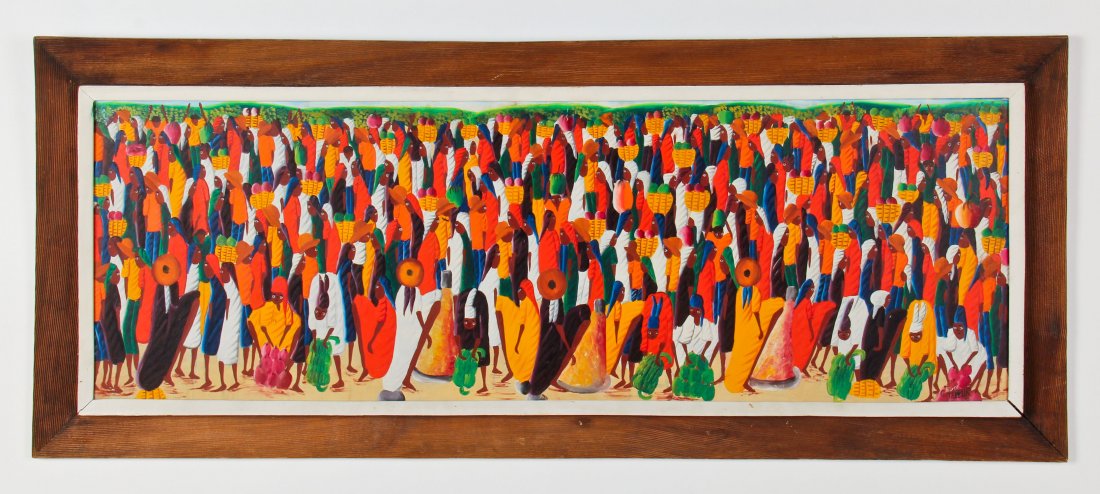 Laurent Casimir (Haitian/Port-au-Prince, 1928-1990): Laurent Casimir (Haitian/Port-au-Prince, 1928-1990) oil on board. Size: 16" x 48", 41 x 122 cm (board); 22" x 54", 56 x 137 cm (frame). Provenance: The Estate of Edwina Hilton Marks.