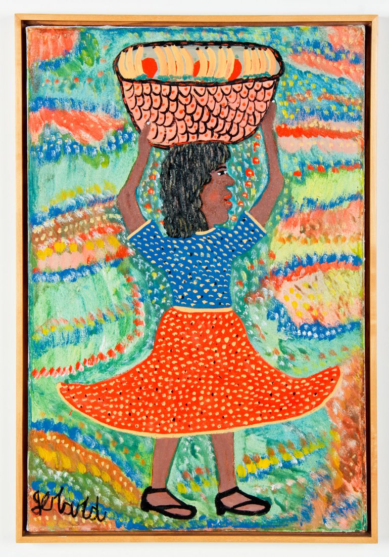 Gerard Fortune (Haitian/Petionville, b. 1933): Gerard Fortune (Haitian/Petionville, b. 1933) Untitled (Girl Carrying a Basket), oil on canvas. Size: 24" x 16", 61 x 41 cm (stretcher); 25" x 17", 64 x 43 cm (frame).