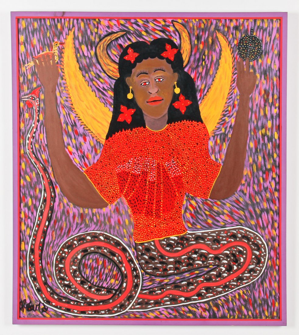 Gerard Fortune (Haitian/Petionville, b. 1933): Gerard Fortune (Haitian/Petionville, b. 1933) Untitled (Deity), oil on canvas. Size: 44.5" x 39", 113 x 99 cm (stretcher); 46.5" x 40.75", 118 x 104 cm (frame).