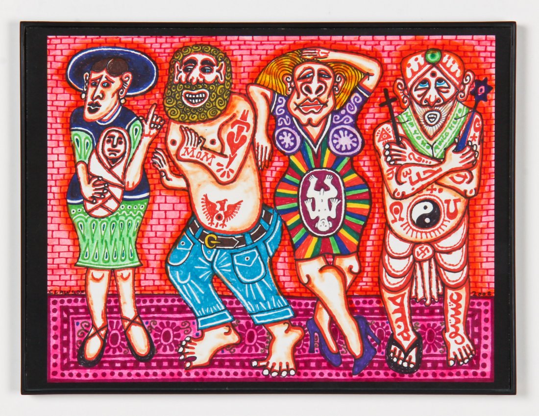 Rex Clawson (American, 1929-2007): Rex Clawson (American, 1929-2007) Four Figures, ink drawing on paper. Size: 8.5" x 11", 22 x 28 cm (sheet); 9.25" x 12.25", 23 x 31 cm (frame).