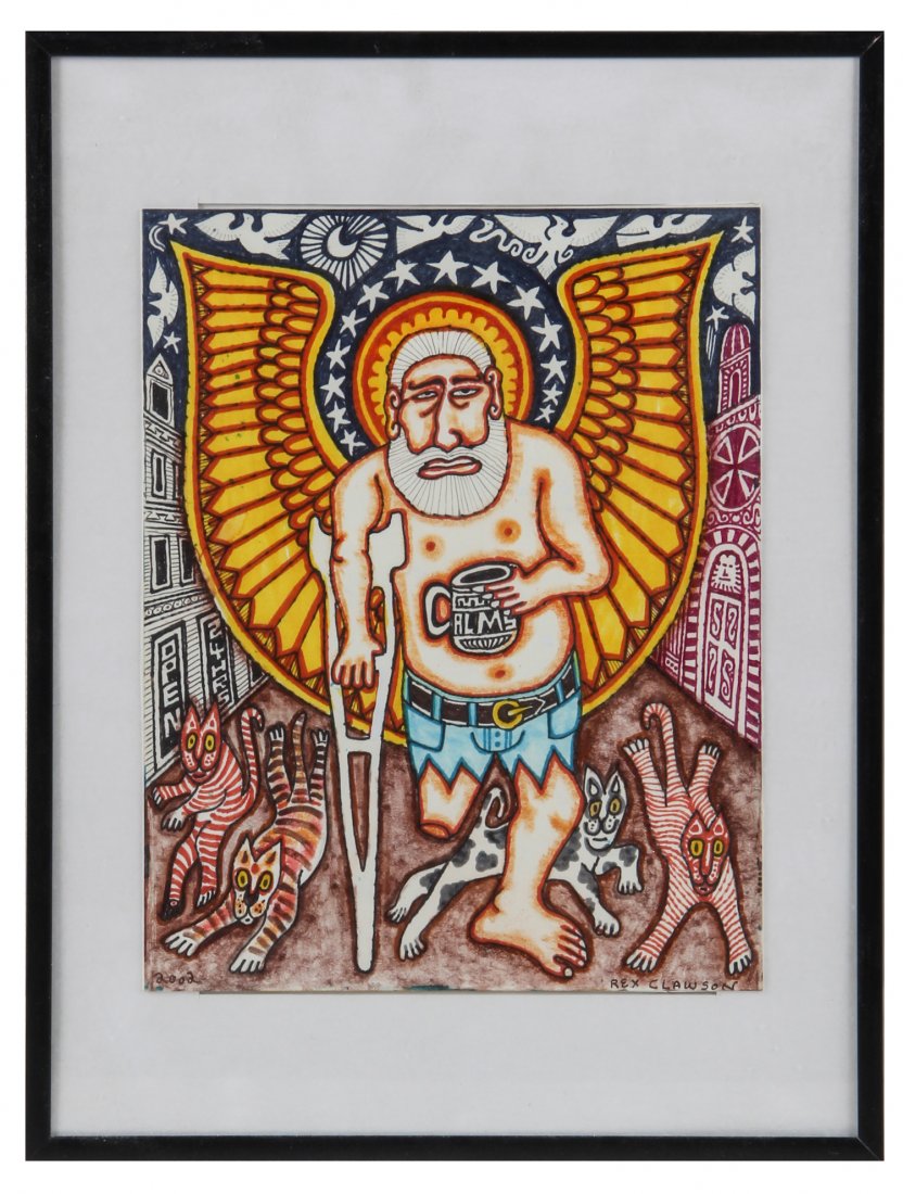 Rex Clawson (American, 1929-2007) Angel: Rex Clawson (American, 1929-2007) Angel, 2002, ink drawing on paper. Size: 11.5" x 9", 30 x 23 cm (sheet), 16.5" x 12.5", 42 x 32 cm (frame).