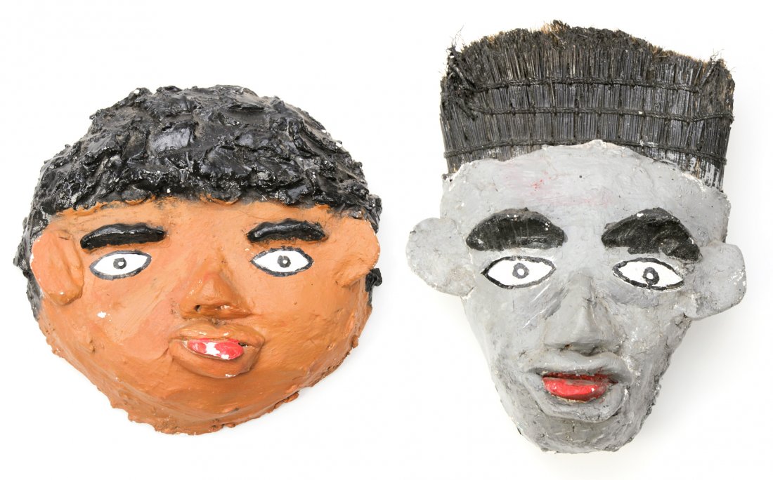 2 Mr. Imagination (American, 1948-2012) Face: 2 Gregory "Mr. Imagination" Warmack, (American, 1948-2012) Face Sculptures. Size: 10" x 10" x 3" and 10" x 8" x 4" (25 x 25 x 8 and 25 x 20 x 10 cm).