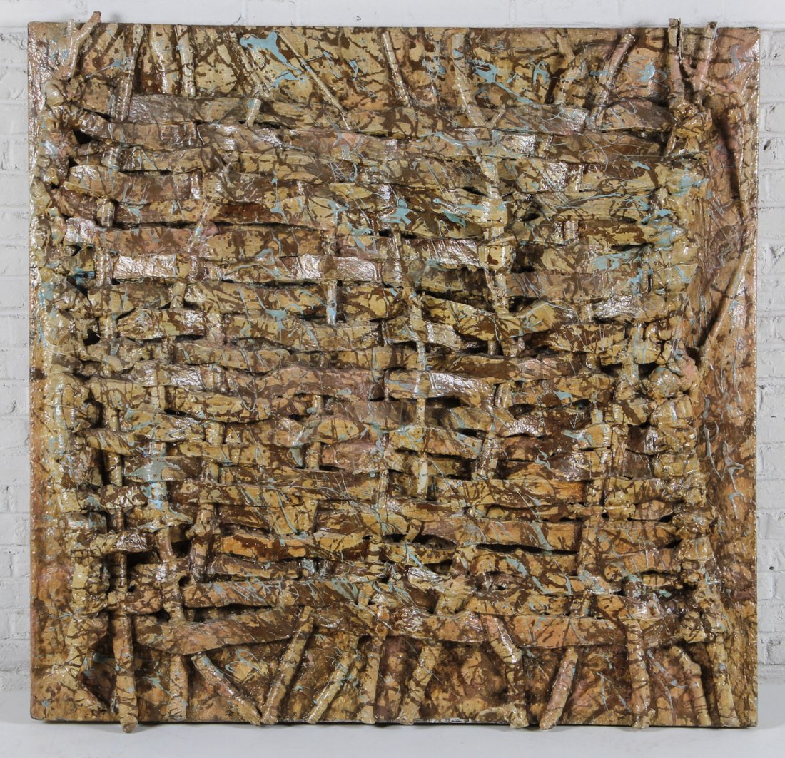 Loring Cornish (20th c.) Mixed Media: Loring Cornish (20th c.) Stillness of Running Water, mixed media including foam, mattress, tree limbs and paint. Size: 59" x 60" x 8" (150 x 153 x 21 cm).