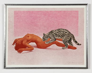 Mel Ramos (American, b. 1935): Mel Ramos (American, b. 1935) Ocelot, 1969, lithograph in colors, H.C. 5/8. Size: 24" x 32", 61 x 81 cm (sheet), 27" x 35", 69 x 89 cm (frame).