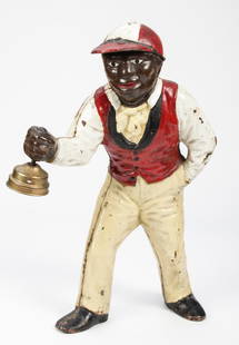 Antique Cast Iron Lawn Jockey: Antique Cast Iron Lawn Jockey. Size: 23" x 16.5" x 9" (58 x 42 x 23 cm).