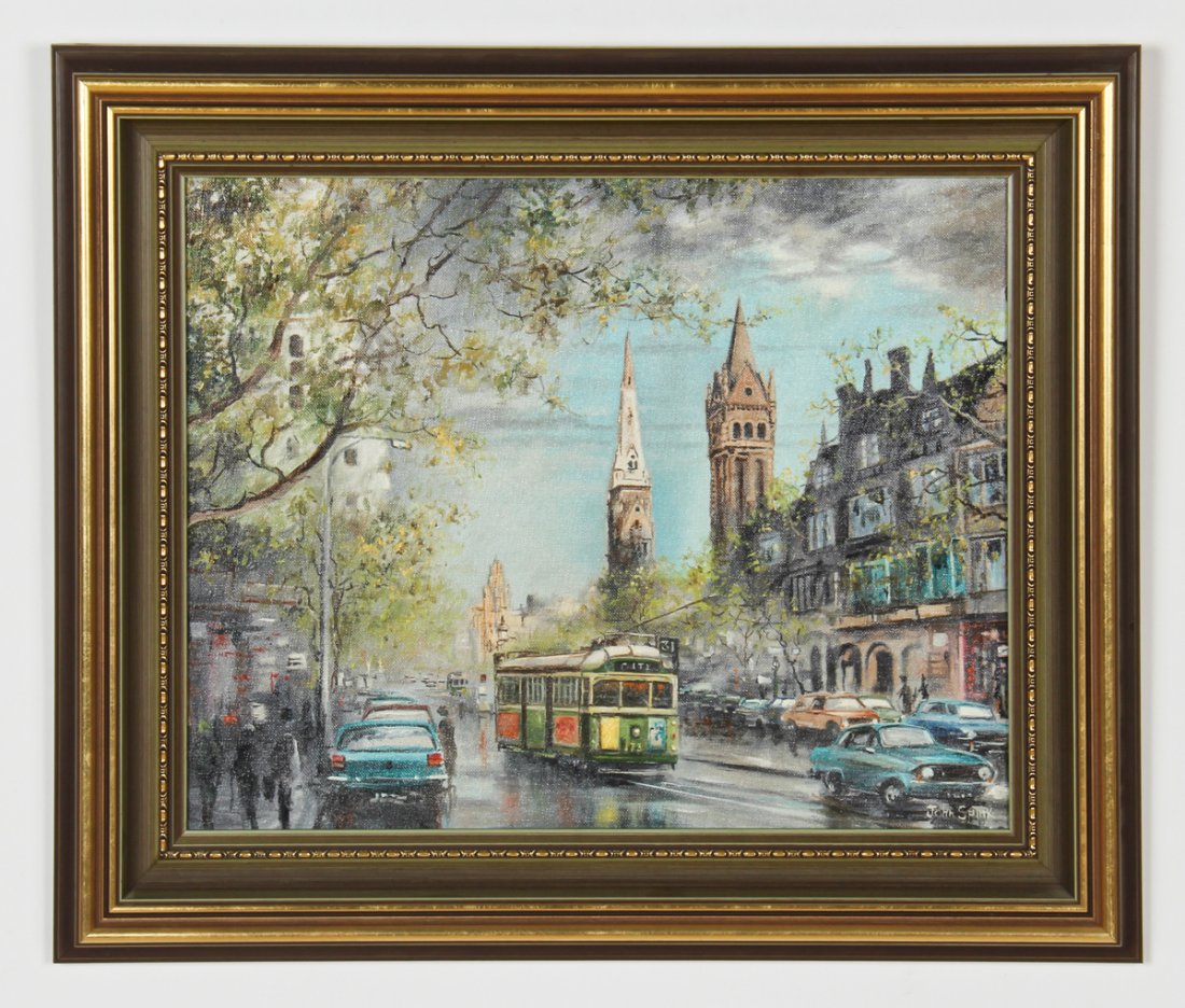 John Spink (20th c.) Oil Painting: John Spink (20th c.) Untitled (European Street Scene), Oil Painting. Size: 21.5" x 25.5" (54.5 x 65 cm).