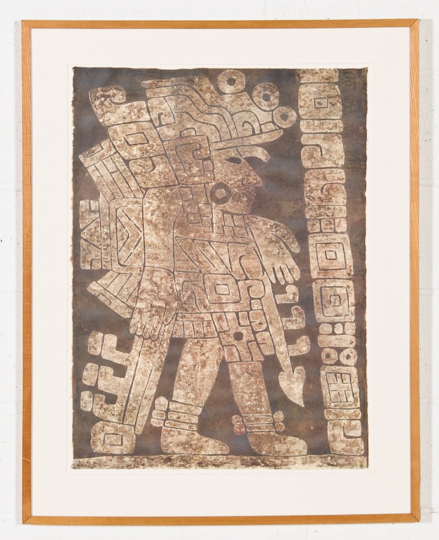 Warrior, 1974, Color woodblock on rice paper: Richard Kemble (American, 1932-2007) Warrior (Inca Style Design), 1974, Color woodblock on paper, framed. Size: 37" x 29" (94 x 74 cm).