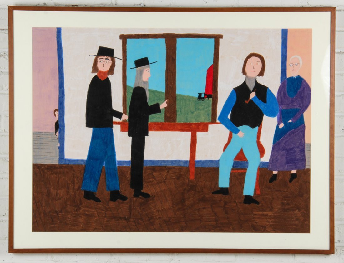 Jan Edwards (American, 20th c) Pastel Drawing: Jan Edwards (American, 20th c) "Amish Domestic Scene", pastel drawing on paper. Size: 29" x 39", 74 x 99 cm (sight), 35" x 46", 89 x 117 cm (frame). Provenance: Kristina Barbara Johnson Estate, Prince