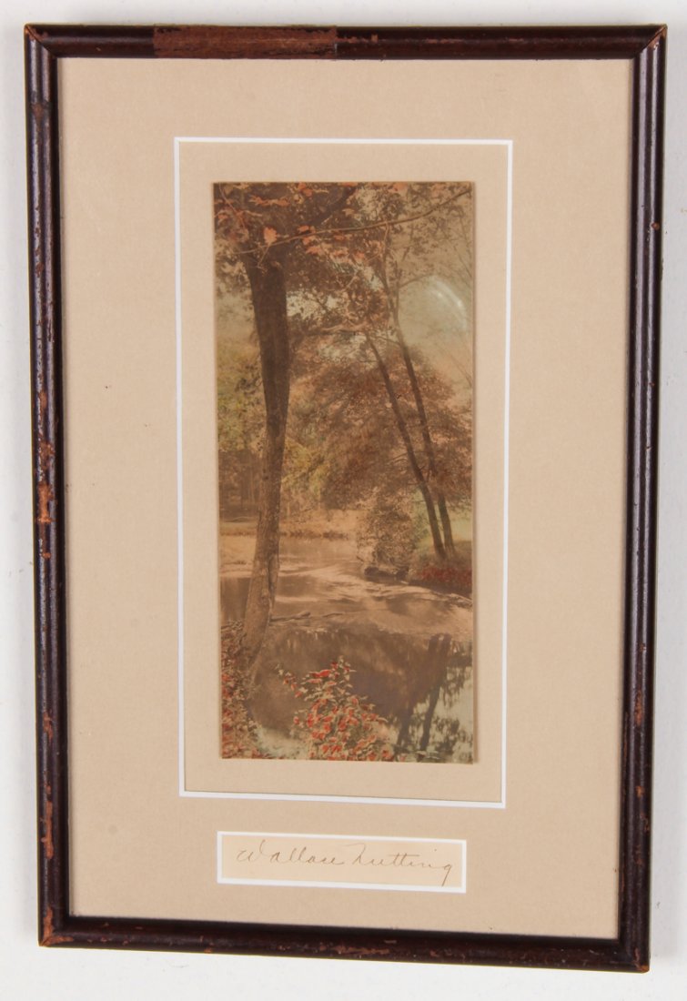 Wallace Nutting Hand-colored Photograph: Wallace Nutting (American, 1861-1941) Creek with Trees, Hand-colored photograph. Size: 6.5" x 9.5", 17 x 24 cm (sheet), 10.5" x 7", 27 x 18 cm (frame). Provenance: Kristina Barbara Johnson Estate, Pri