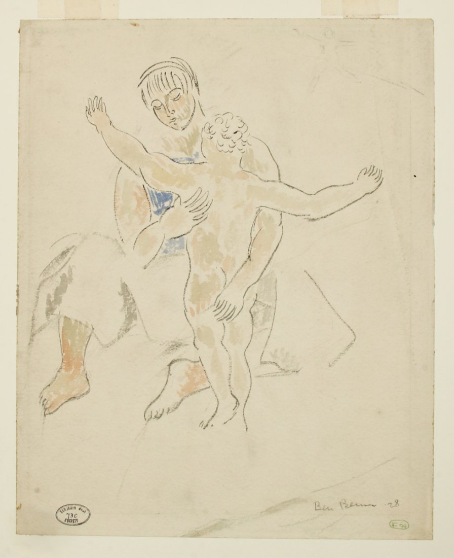 Ben Benn (Russian/American, 1884-1983): Ben Benn (Russian/American, 1884-1983) Mother and Child, 1928, watercolor and ink on paper, stamped "Benjamin West Society 730". Size: 15" x 12", 38 x 30 cm (sheet).