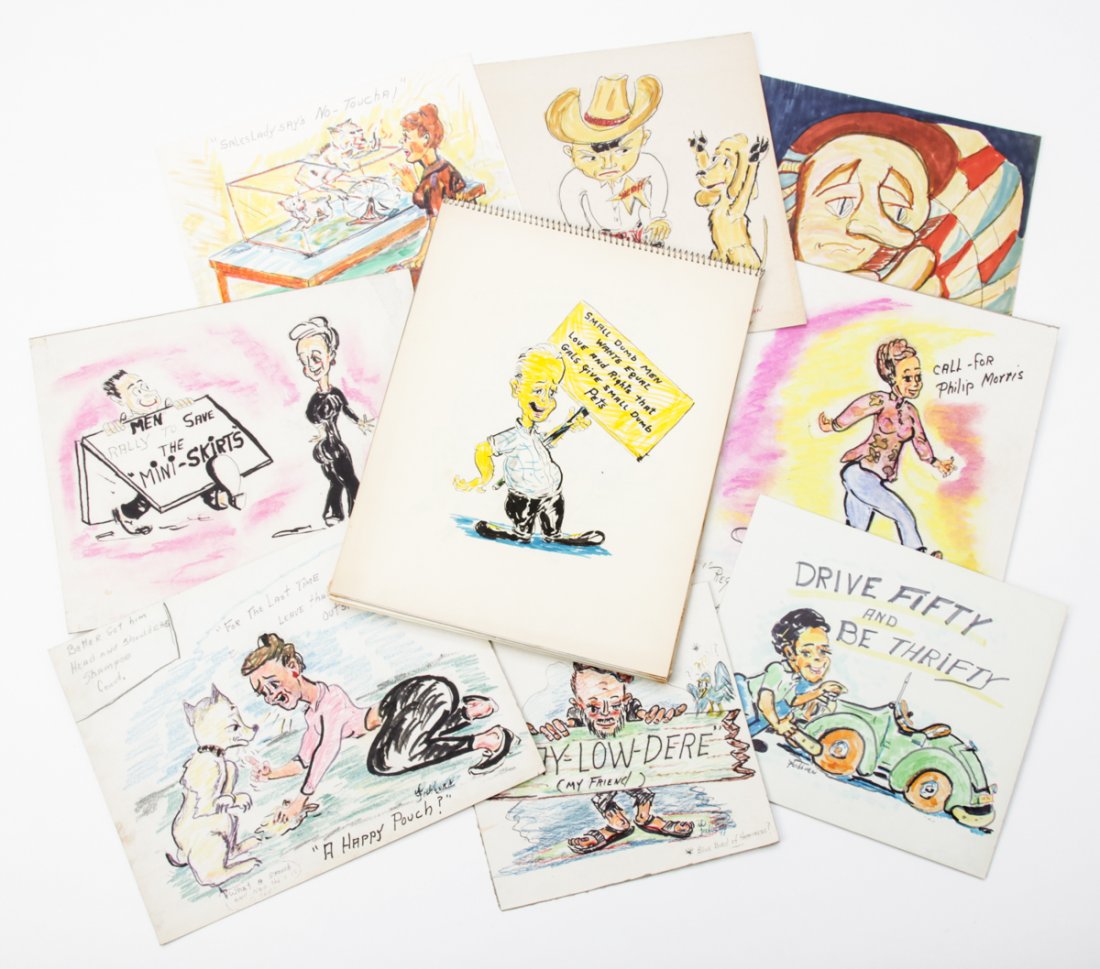 Group of Vintage Illustration Art: Group of Vintage Illustration Art by Fishburn (American, 20th c.), mixed media on paper, created circa 1970's. Size: 14" x 12" (36 x 30 cm).