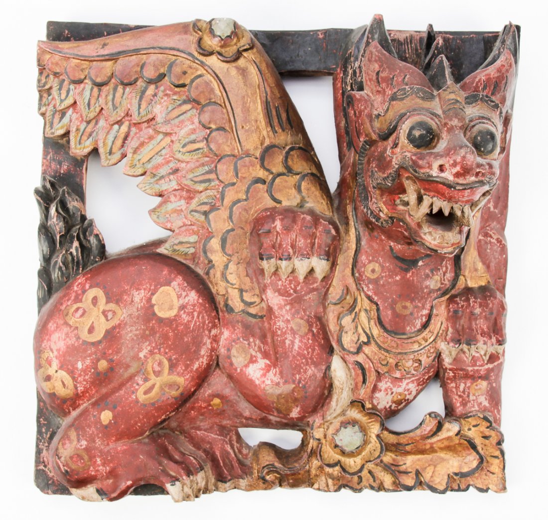 Vintage Indonesian Carved Panel: Indonesian Carved Panel. Size: 12" x 12" x 6.5" (30 x 30 x 17 cm).