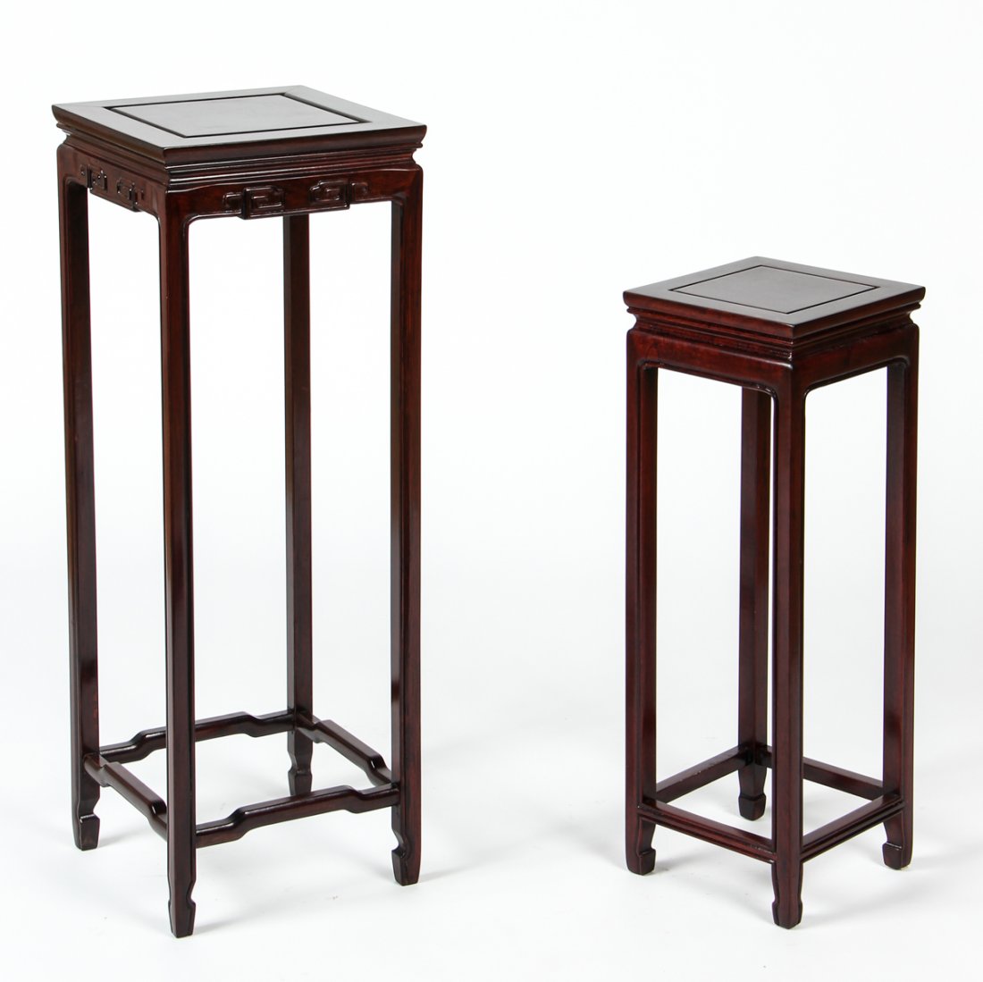 2 pc Nested Chinese Pedestal Tables: 2 pc Nested Chinese Pedestal Tables. Size: 29" x 10" x 10" (74 x 25 x 25 cm) and 37" x 13" x 13" (94 x 33 x 33 cm).