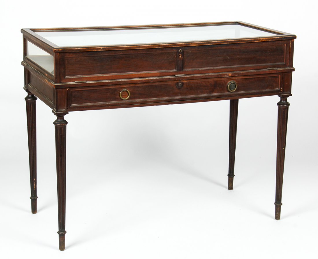 19th c. Hale and Kilburn Philadelphia Jewelry Case: 19th c. Hale and Kilburn Philadelphia Jewelry Case. Locking vitrine over locking drawer atop fluted and tapered legs. Size: 36" x 45.5" x 22.5" (91 x 116 x 57 cm).
