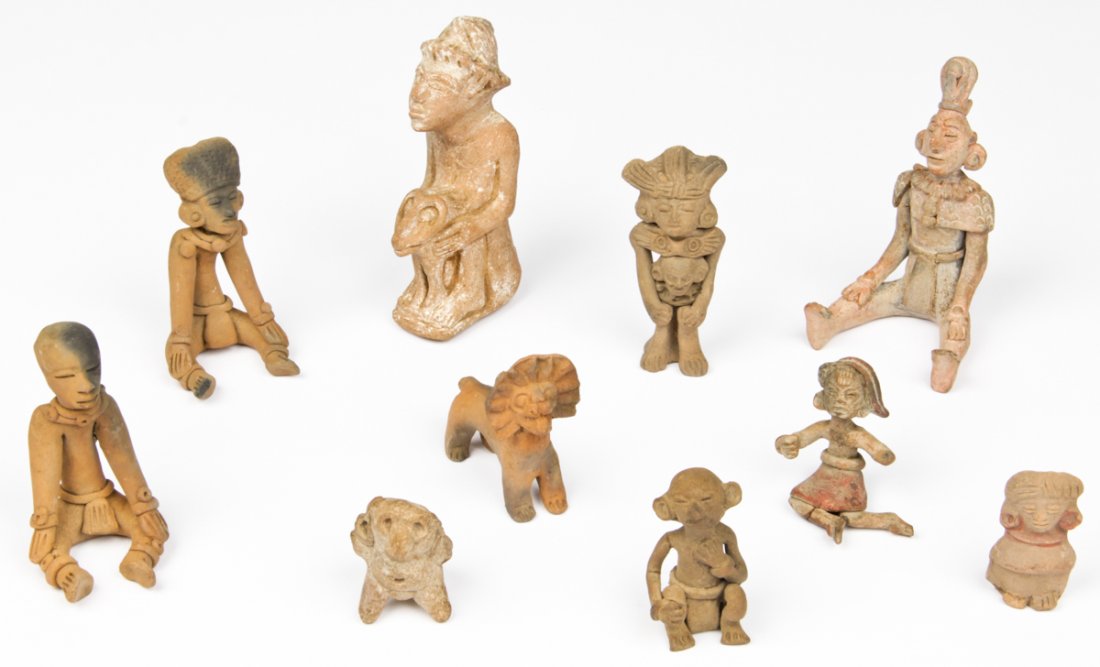 10 Pre-Columbian Earthenware Figural Artifacts: 10 Pre-Columbian earthenware figural artifacts. Ranging in size from 2.75" x 1.5" x 1" (7 x 4 x 3 cm) to 6" x 2.25" x 3" (15 x 6 x 8 cm).