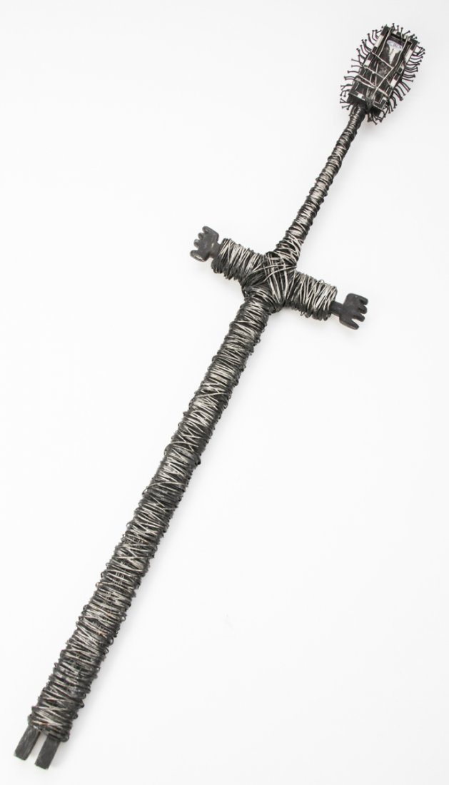 Dave Pearson Totemic Folk Art Staff: Dave Pearson Totemic Folk Art Staff. Size: 51" x 12" x 3" (130 x 30 x 8 cm).