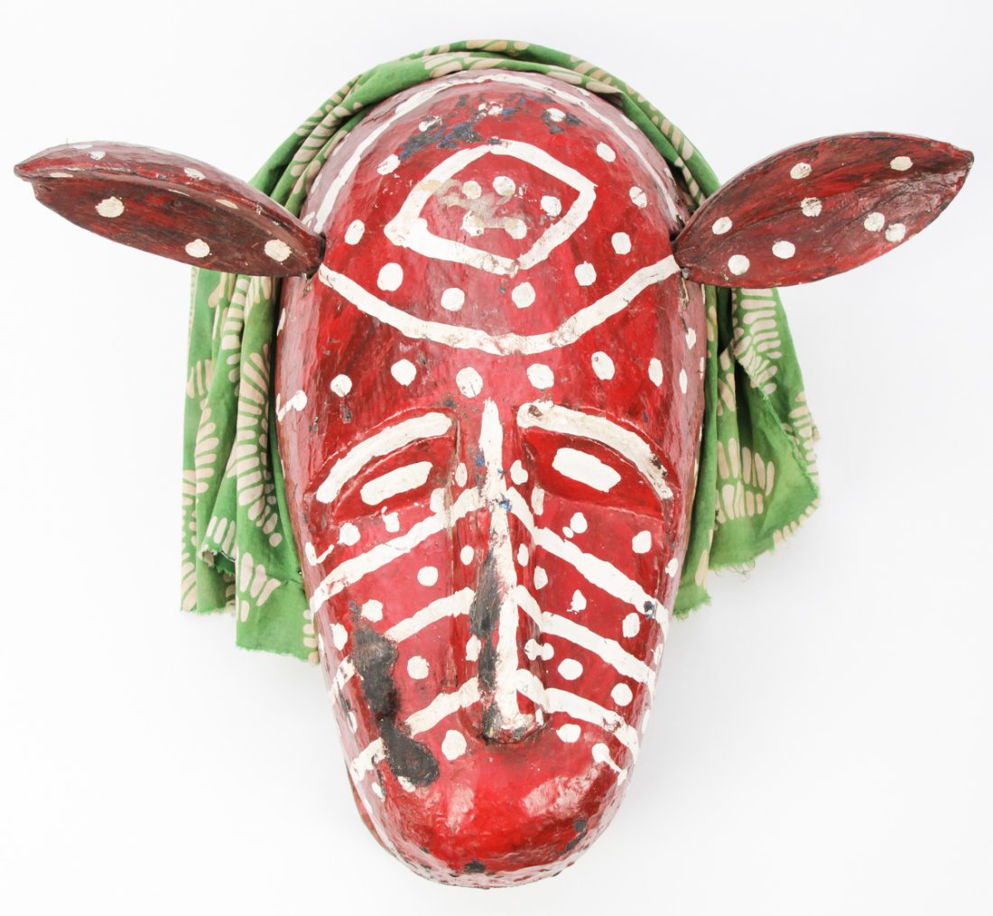Vintage African Bozo Ceremonial Mask: Vintage African Bozo Ceremonial Mask, Mali, carved and painted wood. Size: 15" x 15" x 6" (38 x 38 x 15 cm).