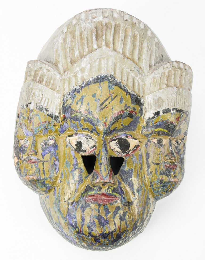 Nepalese Mask: Nepalese Mask. Carved and painted wood. Size: 13" x 6" x 9" (33 x 15 x 23 cm).