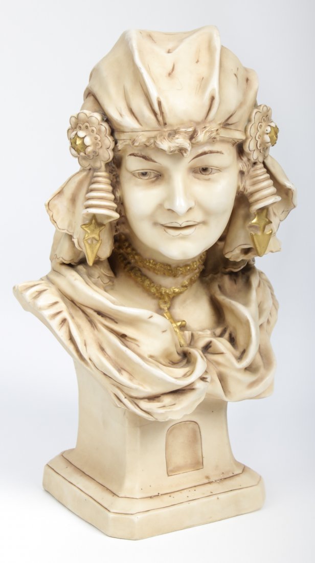 Amphora Style Coptic Female Bust: Amphora Style Coptic Female Bust, painted porcelain, marked 1075. Size: 12.5"H (32 cm).