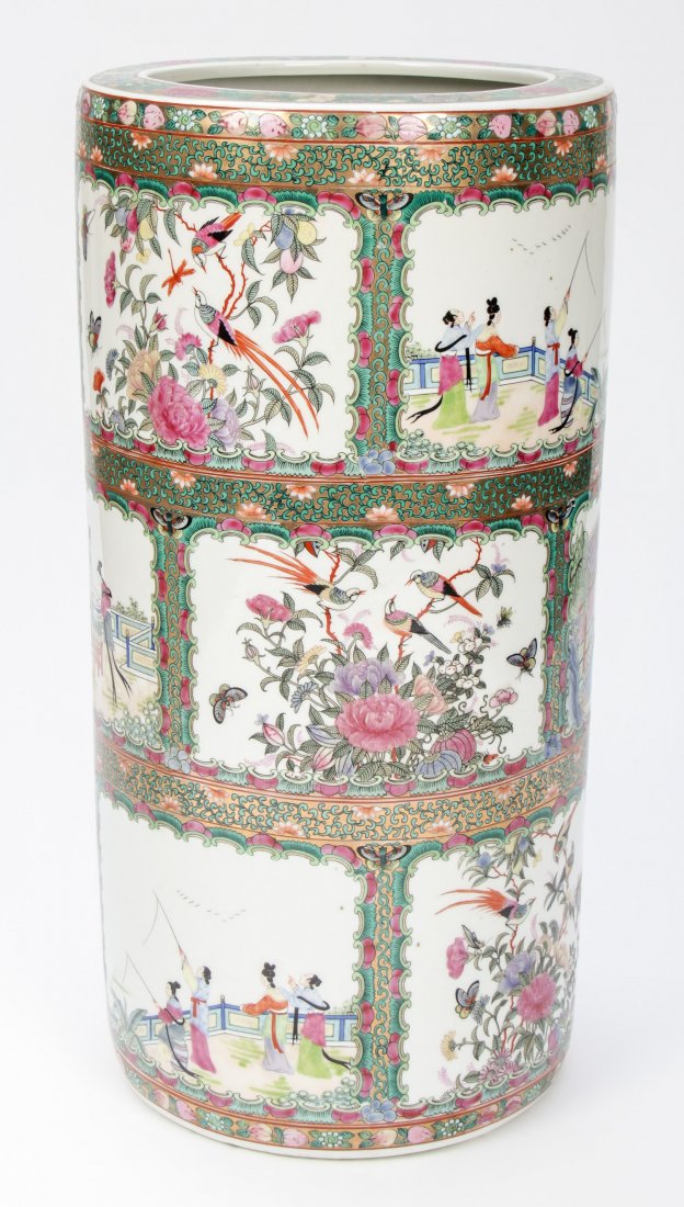 Antique Chinese Porcelain Umbrella Stand: Antique Chinese Porcelain Umbrella Stand. Size: 18.5" x 9.25" x 9.25" (47 x 23 x 23 cm).