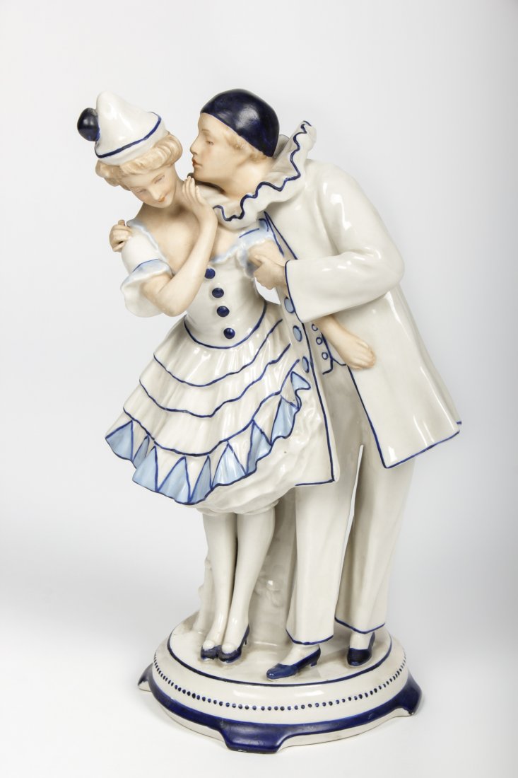 1930's Royal Dux Porcelain Minstrel Figural Grouping: 1930's Royal Dux Czechoslovakian Painted Porcelain Minstrel Figural Grouping. Size: 11.75"H (30 cm).