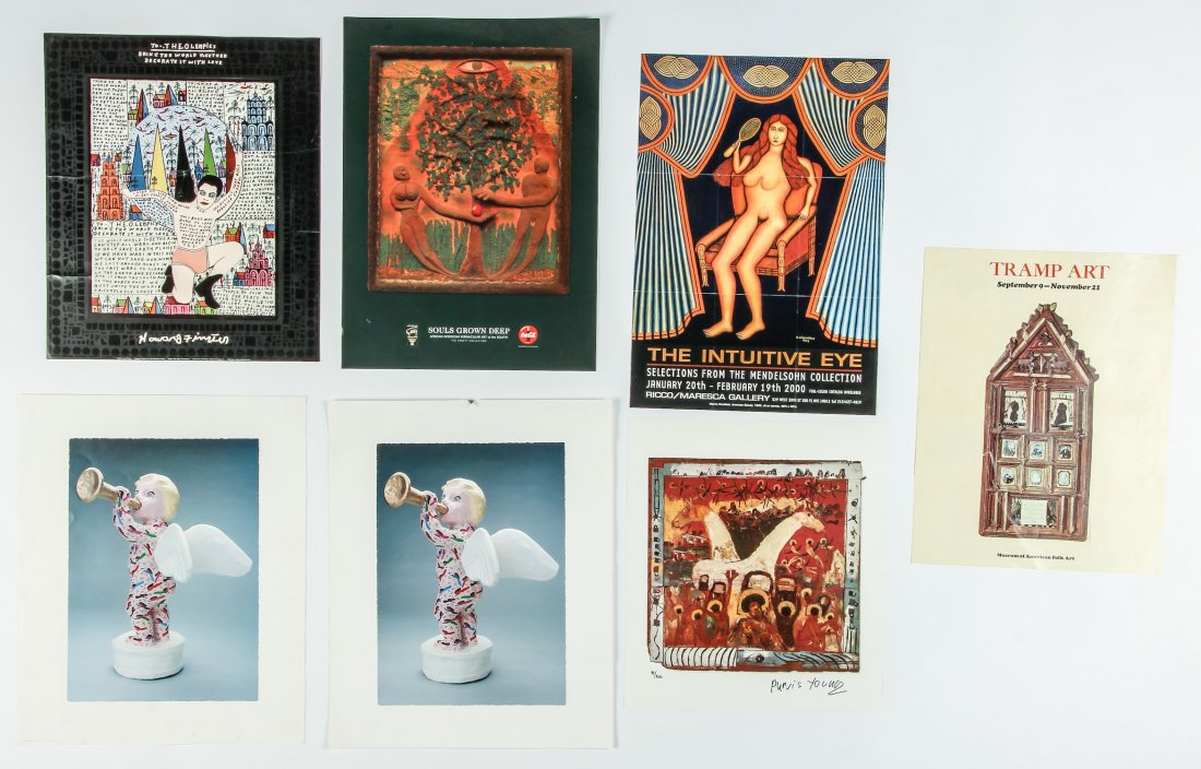 Group of 7 Outsider and Folk Art Posters: Group of 7 Outsider and Folk Art Posters, including a signed Purvis Young poster from an edition of 300. Size: 24.5" x 20", 62 x 51 cm. Provenance: The Kristina Barbara Johnson Estate, Princeton, New