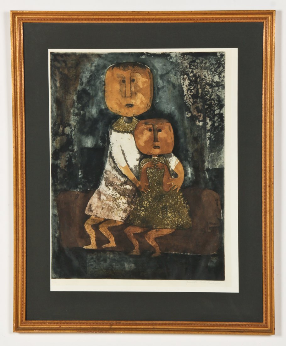 Graciela Rodo Boulanger (American, b. 1935): Graciela Rodo Boulanger (Bolivian, b. 1935) aquatint in colors, from and edition of 80. Size: 24.75" x 19.25", 63 x 49 cm (plate); 35" x 28.5", 89 x 72 cm (frame).