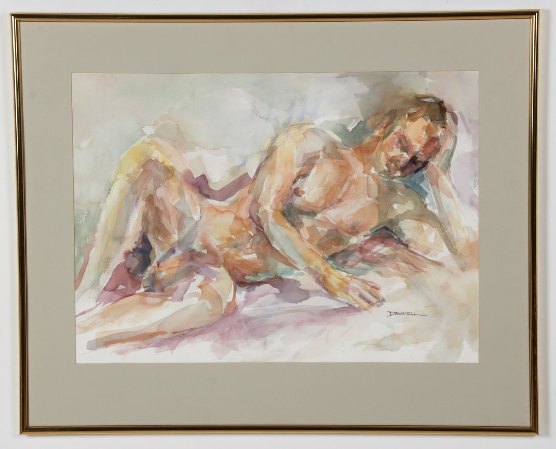 George Daniell (American, 1911-2002): George Daniell (American, 1911-2002) Male Nude Figure Study, watercolor and graphite. Size: 21" x 29", 53 x 74 cm (sight); 30.25" x 37.25", 77 x 95 cm (frame).