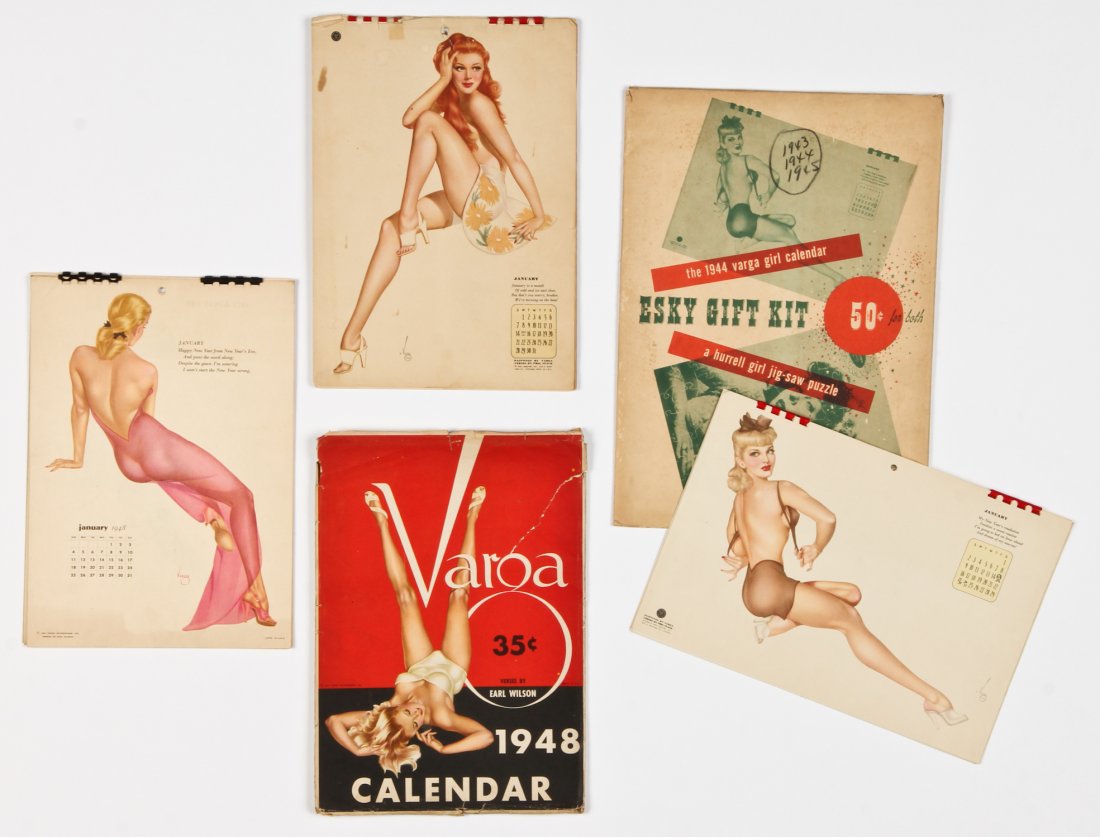 Group of 4 Vintage Alberto Vargas Calendars: Group of 4 Vintage Alberto Vargas Calendars including 1944 (2x) and 1948 (2x). Size: 14" x 10", 36 x 25 cm (largest).