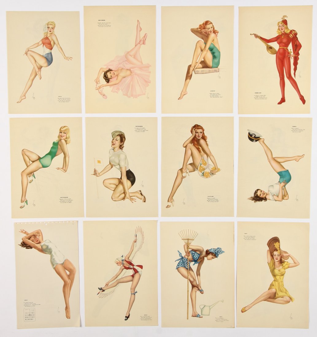 Group of 12 Alberto Vargas Pinup Girl Lithographs: Group of 12 Alberto Vargas Pinup Girl Lithographs, double-sided. Size: 9.75" x 14", 25 x 36 cm (each).