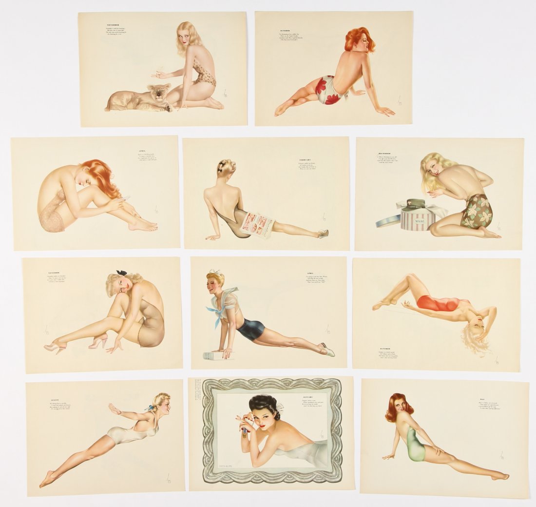 Group of 11 Alberto Vargas Pinup Girl Lithographs: Group of 11 Alberto Vargas Pinup Girl Lithographs, double-sided. Size: 9.5" x 13", 24 x 33 cm (each).