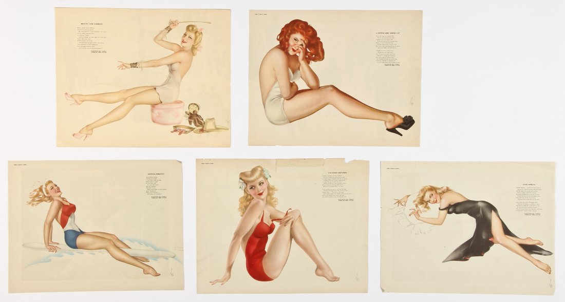 Group of 5 1940's Alberto Vargas Pinup Girl Centerfolds: Group of 5 1940's Alberto Vargas Pinup Girl Centerfolds. Size: 13" x 17", 33 x 43 cm (each).