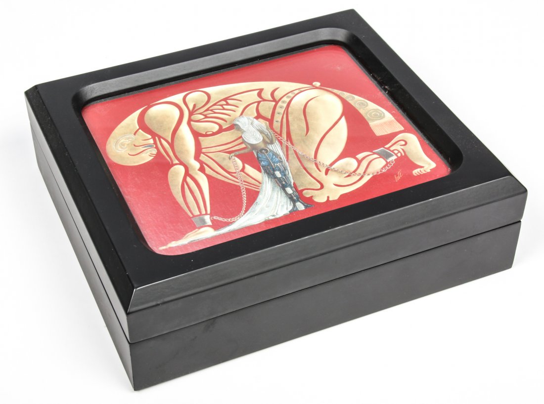 Limited Edition Erte Themed Samson & Delilah Humidor: Limited Edition Erte Themed Samson & Delilah Humidor. Size: 3" x 10" x 8.75" (8 x 25 x 22 cm).