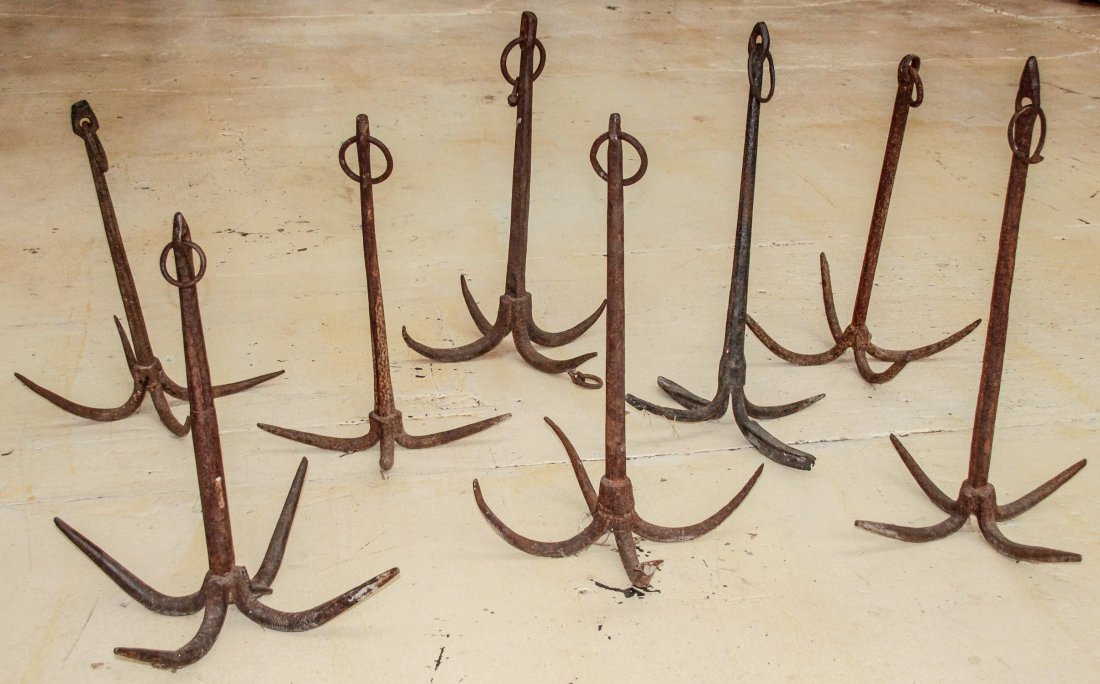 8 Recovered Iron Anchors: 8 Recovered anchors. Size: average height 38" (97 cm).