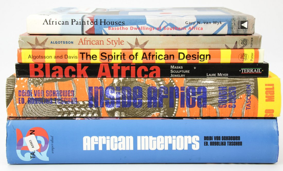 Lot of 6 African Art and Culture Books: Lot of 6 Books. Including: "African Interiors". "The Spirit of African Design", Algotsson and Davis. "Black Africa: Masks Sculptures and Jewelry", Meyer. "African Painted Houses: Basotho Dwellings of 