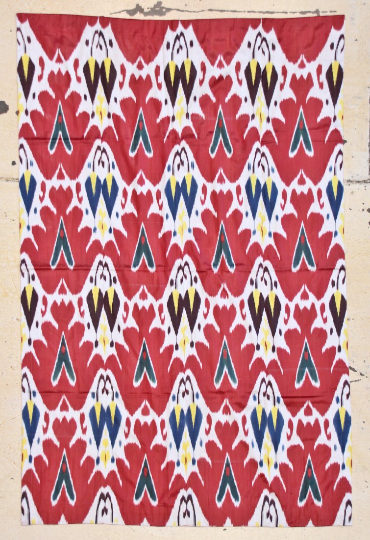 Central Asian Silk Ikat: 50" x 79" (127 x 201 cm): Central Asian Silk Ikat, Uzbekistan. Size: 50" x 79" (127 x 201 cm).