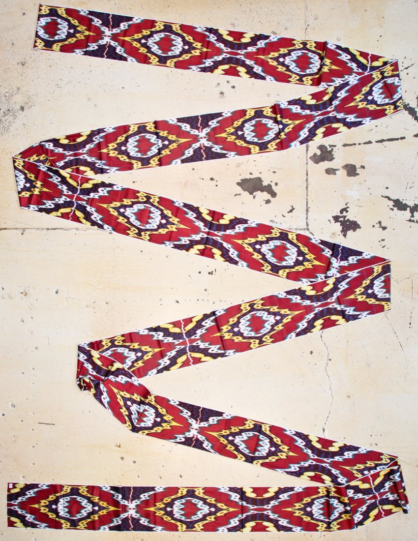 Central Asian Silk Ikat Panel: 1'3" x 60' (38 x 1829: Central Asian Silk Ikat Panel, Uzbekistan, clean, perfect condition. Size: 1'3" x 60' (38 x 1829 cm).