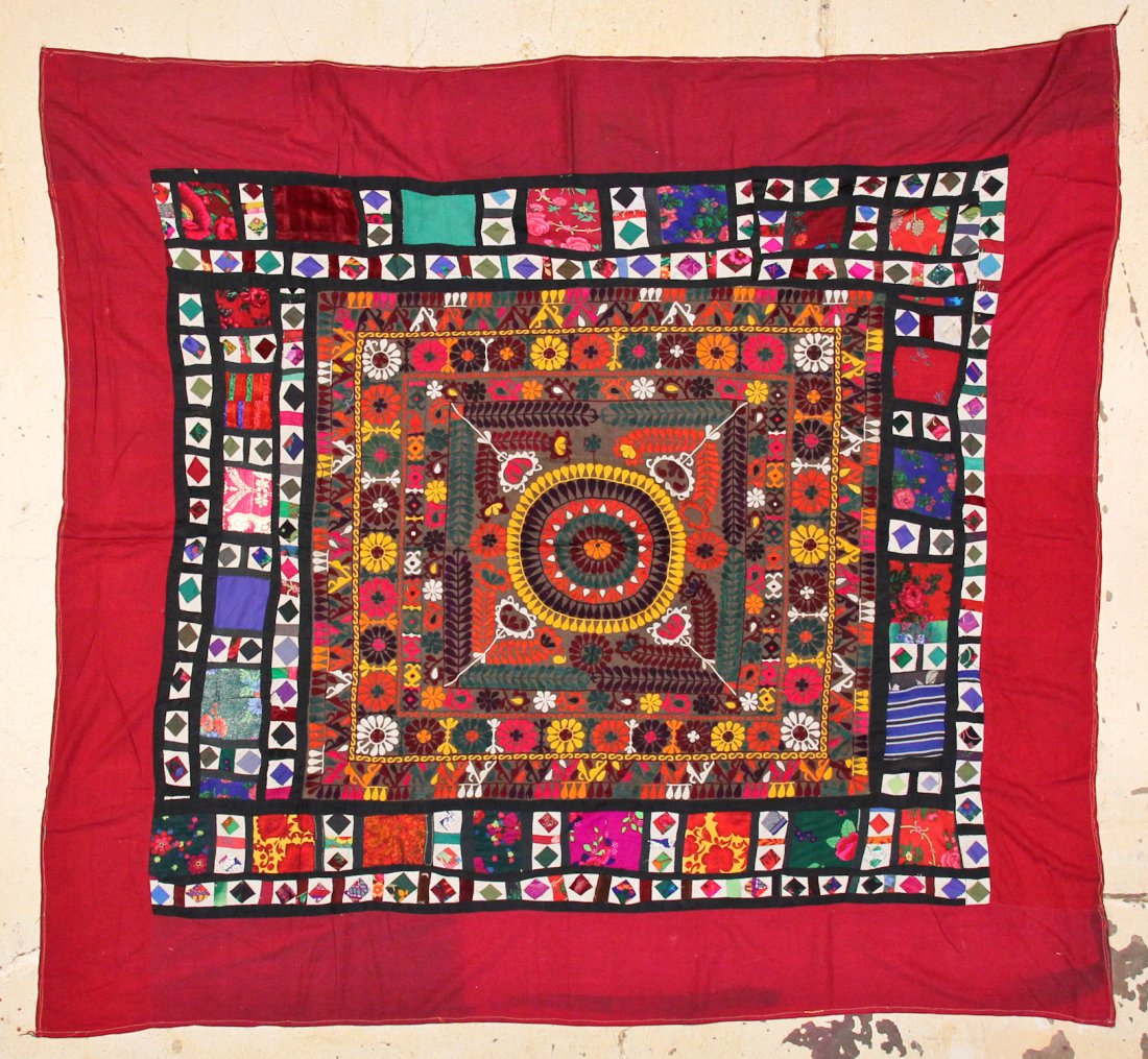 Vintage Central Asian Suzani: 6'6" x 6'11" (198 x 211: Vintage Central Asian Suzani, circa 1940. Size: 6'6" x 6'11" (198 x 211 cm).