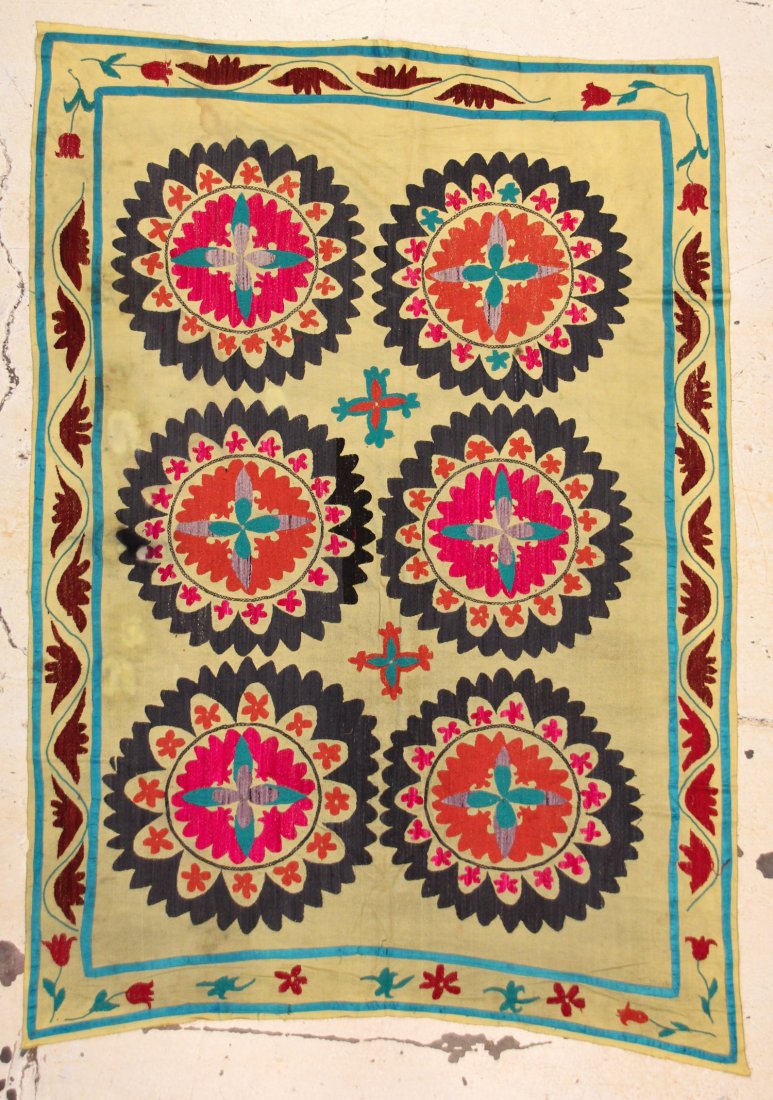 Vintage Central Asian Suzani: 4'9" x 6'9" (145 x 206: Vintage Central Asian Suzani, mid 20th c. Size: 4'9" x 6'9" (145 x 206 cm).