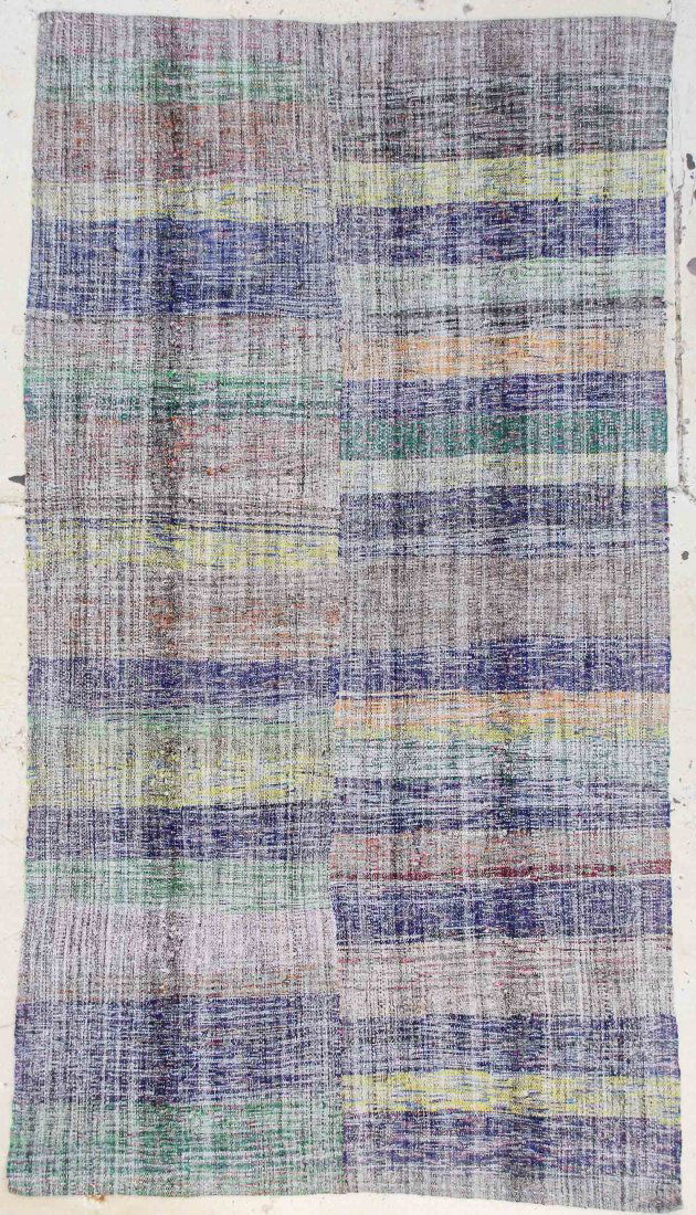 Modernist Geometric Rug: 5'3" x 9'6" (160 x 290 cm): Modernist Geometric Rug, Turkey, composed of recycled vintage and antique kilims; applied backing. Size: 5'3" x 9'6" (160 x 290 cm).