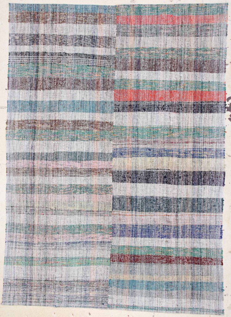 Modernist Geometric Rug: 6'9" x 9'6" (206 x 290 cm): Modernist Geometric Rug, Turkey, composed of recycled vintage and antique kilims; applied backing. Size: 6'9" x 9'6" (206 x 290 cm).