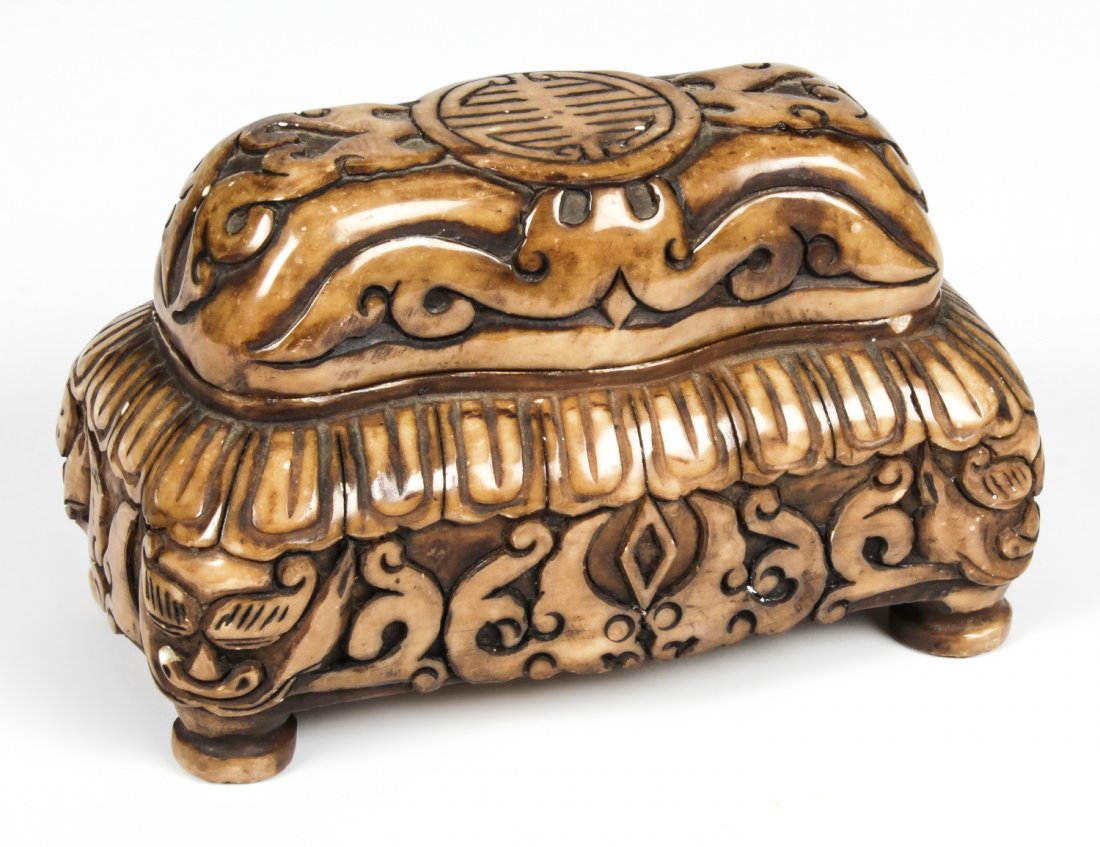 Chinese Hardstone Casket: Chinese Hardstone Casket. Size: 9" x 5" x 5" (23 x 13 x 13 cm).