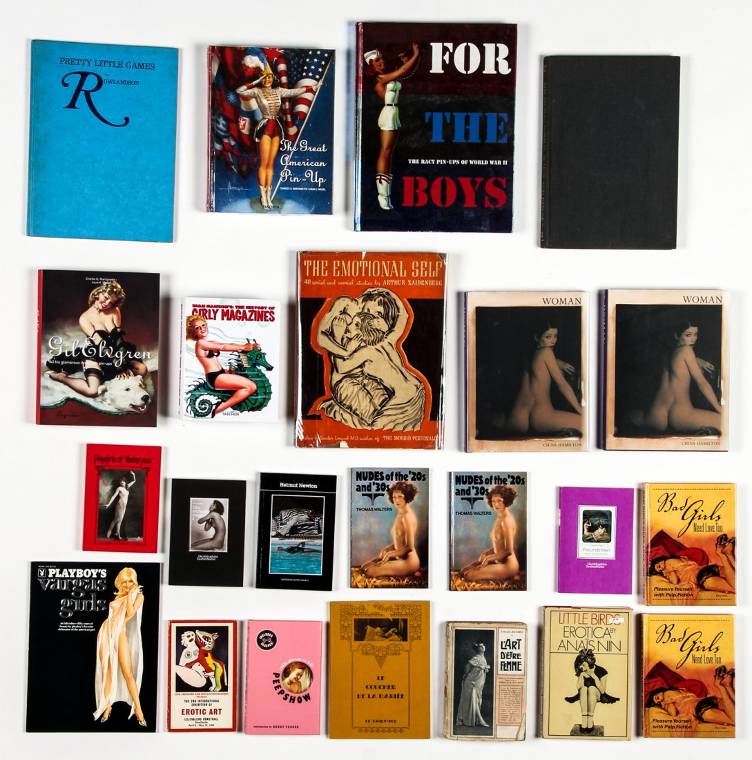 23 pc Collector's Group of Books: 23 pc Collector's Group of Books: Including Pretty Little Games, The Great American Pin-Up, For the Boys, Gil Elvgren, The Emotional Self, Woman, Helmut Newton, Nude's of the 20's and 30's, Bad Girl's