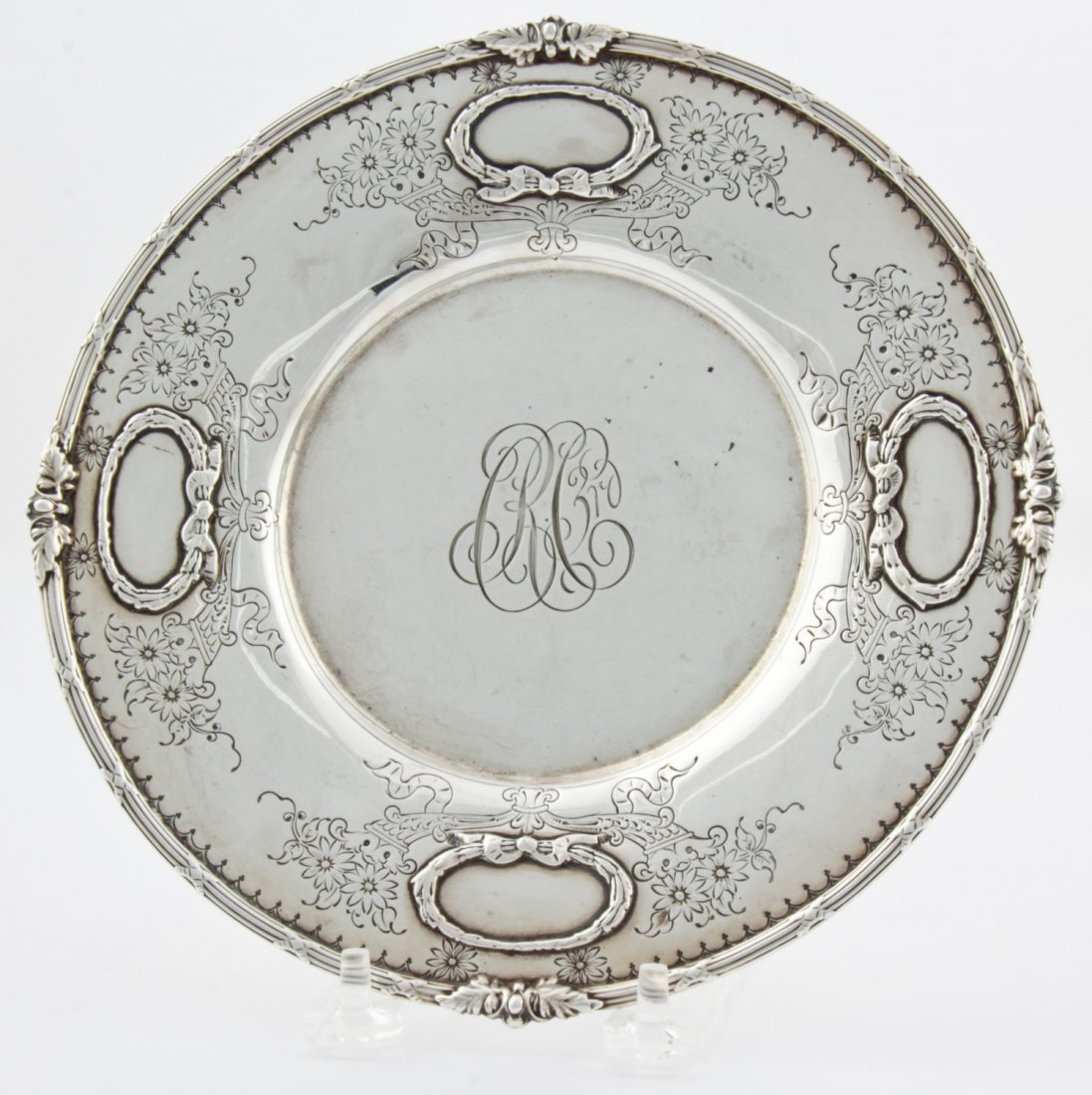 Black, Starr & Frost Antique Silver Tray, New York: Black, Starr & Frost Antique Silver Tray. New York. Monogramed. Marked Sterling 5072. 8"D (20 cm). Weight: 7.98 ozt.