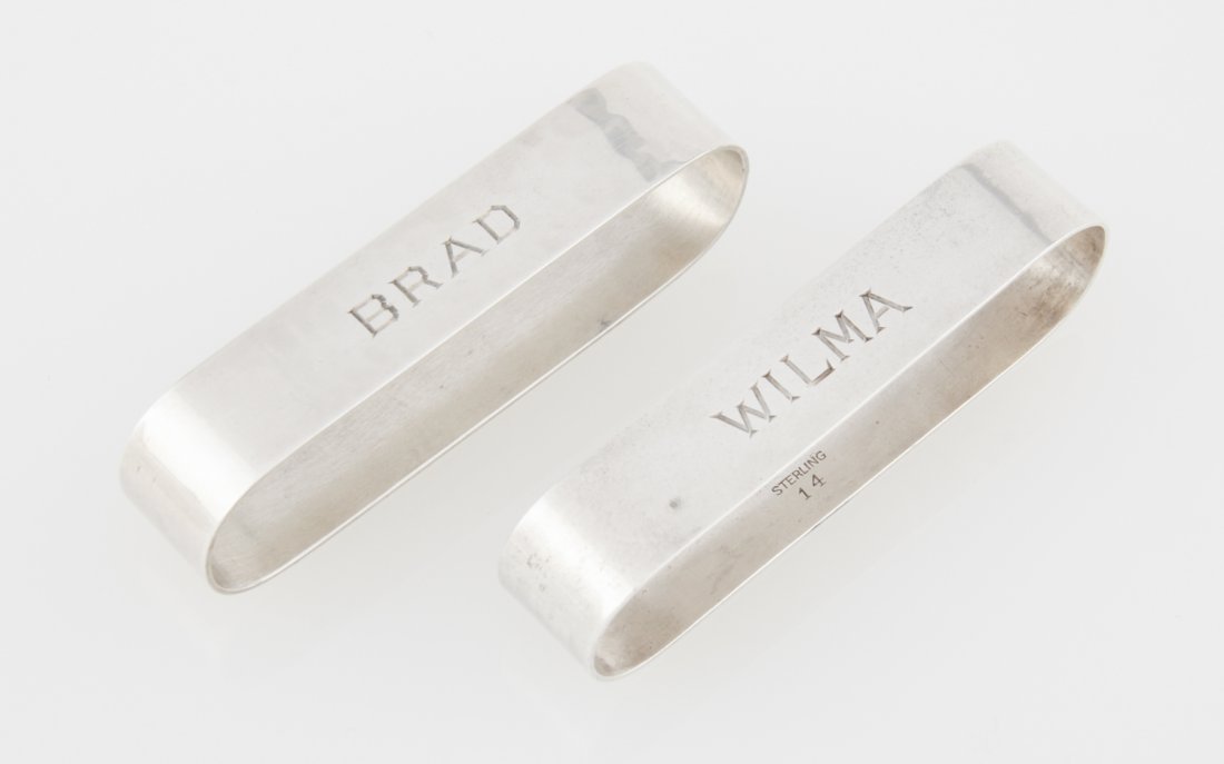 Pair of Randahl Handwrought Sterling Silver Napkin: Pair of Randahl Handwrought Sterling Silver Napkin Rings marked 14. Monogrammed. 2.5"W (6.5 cm). Weight: 32.8 g.