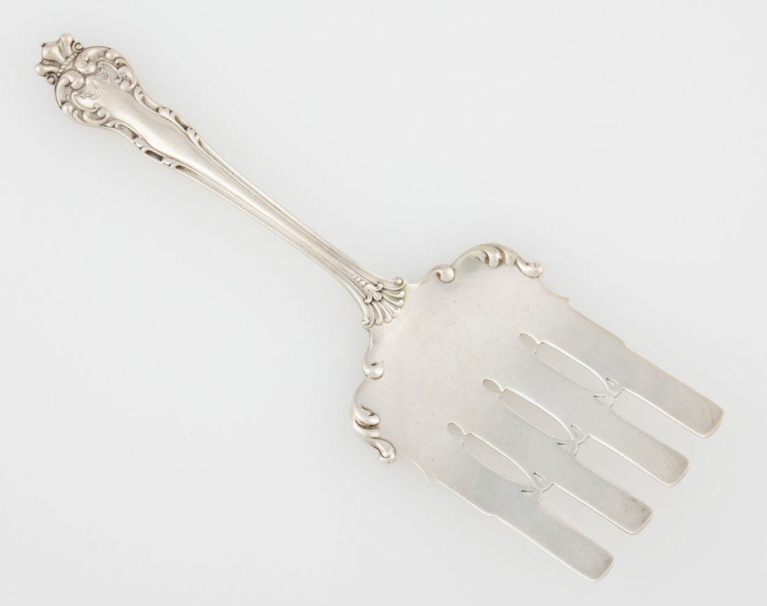 Black, Starr & Frost Antique Silver Asparagus Server: Black, Starr & Frost Antique Silver Asparagus Server marked Sterling Pat. 1893. 9"L (23 cm). Weight: 112.1 g.
