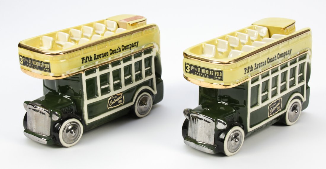 Pair of 2 Colonial China Bus Form Decanters: Pair of 2 Colonial China Bus Form Decanters. Size: 5" x 8" x 3" each (13 x 20 x 8 cm).